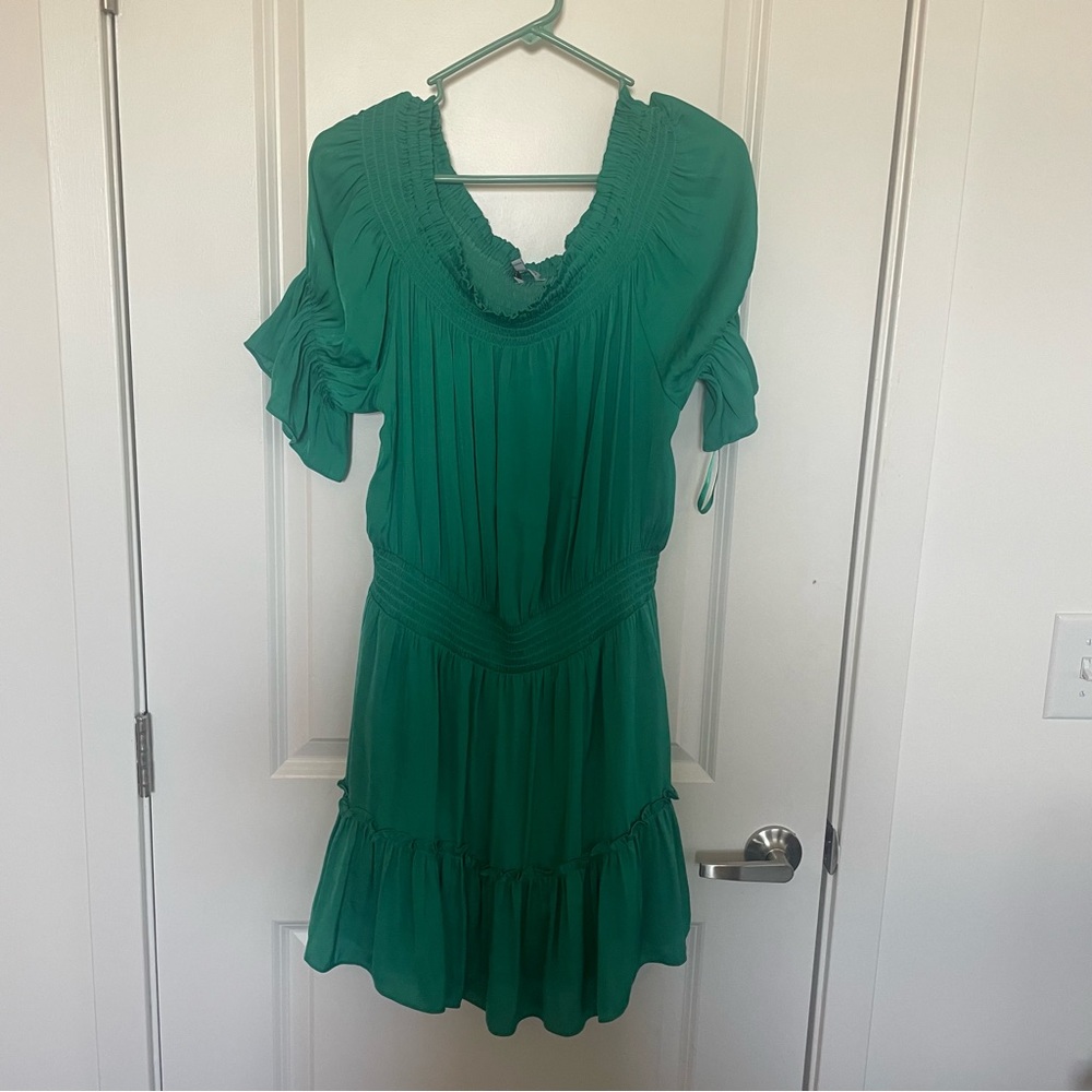 Naked Zebra Emerald Green Ruffled Waist Dress